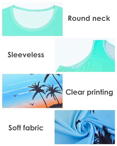 Mens Beach Tank Top – Blue X-Large Graphic Palm Tree Sleeveless Shirt for Summer Vacation & Workout