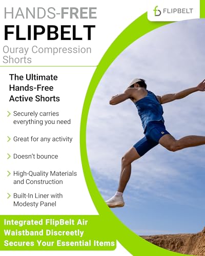 FlipBelt Men's Running Compression Shorts with Built-In Belt - Medium, Ouray Black