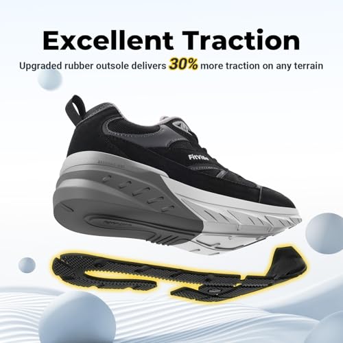FitVille Wide Walking Shoes for Men - Extra Wide Sneakers with Arch Support, Heel Pain Relief & Plantar Fasciitis - Black & Slate Grey, 13 XX-Wide
