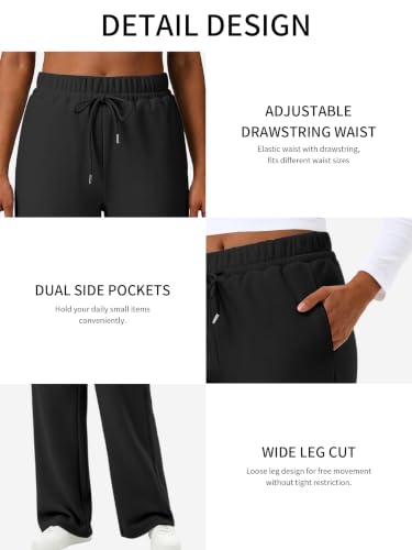 JEKAOYI Women's High Waisted Wide Leg Sweatpants Large Black Casual Lounge Pants