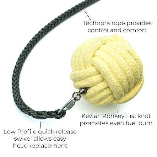 Fire Poi Set with Monkey Fist Kevlar Wicks & 10ft Tether - Flow Arts Prop with 4 Inch Rope Dart Variation