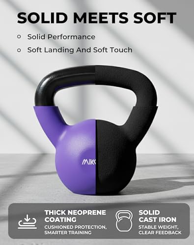 Mikolo Neoprene Coated Cast Iron Kettlebell Set 5/10/15 LB with Wide Handle & Flat Base