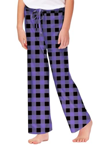 Remimi Girl Boy Plaid Pants with Drawstring - Purple Black, 7-8 Years