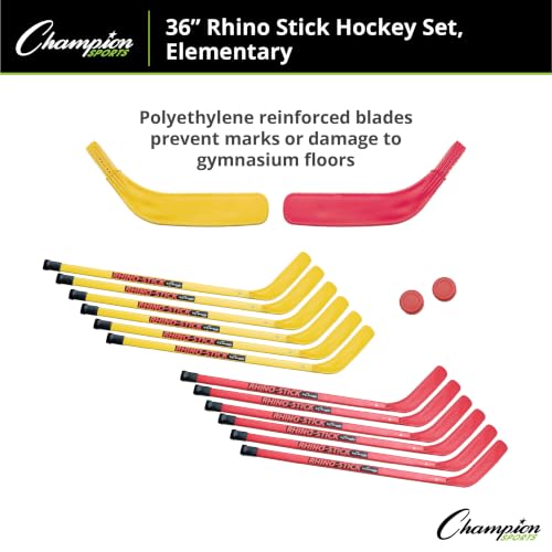 Champion Sports Rhino Stick Hockey Set 36" - Durable ABS Indoor/Outdoor