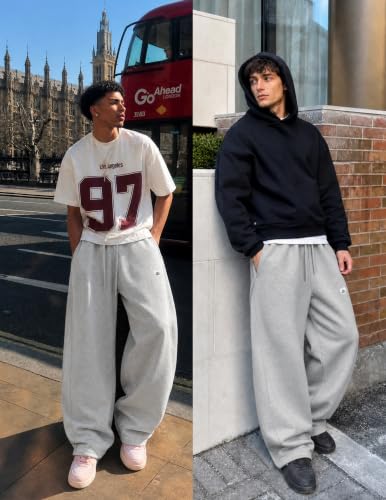 Aelfric Eden Men's Gray Wide Leg Sweatpants with Pockets, Casual Lounge & Athletic Pants, Small