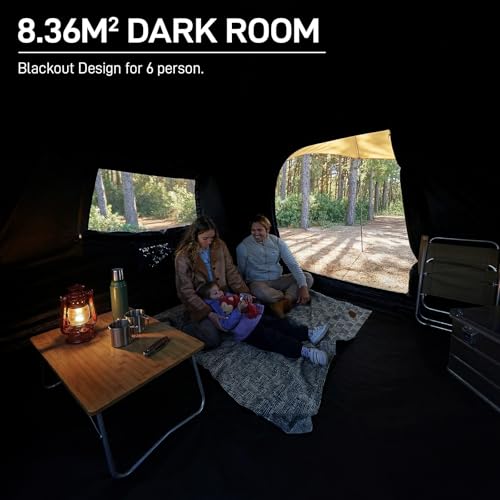 6 Person Camping Tent with Large Vestibule & Blackout Coating - Orange & Black