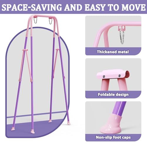 Pink Toddler Swing with Soft Cushion, Foldable Indoor Outdoor Baby Swing