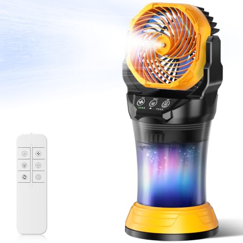 Ocikry Yellow Portable Outdoor Misting Fan with Remote & 2L Tank, 4 Mist Modes, 30000mAh Battery