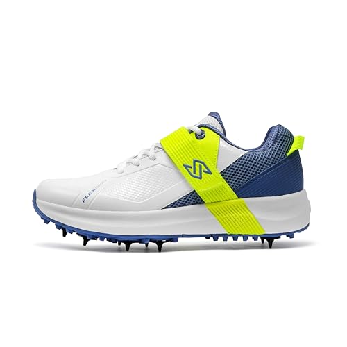 SOLM8 S60Pro Cricket Shoes Blue Lime - Men's Replaceable Metal Spikes, FlexSkin Upper, Secure Strap, Ultralight Cushioning