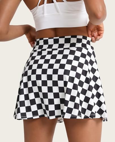 Women's Pleated Tennis Skirt with Shorts & Pocket - High Waist Golf Skort, Checkered Medium/Variation