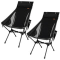 Black 2-Pack Portable Folding Camping Chairs with Adjustable Pillow & Heavy-Duty Support