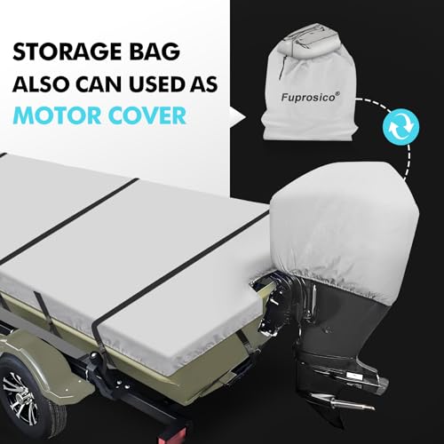 14 ft Waterproof Boat Cover for Jon Boats with Motor Cover - Gray / Fits Beam Up to 70 in