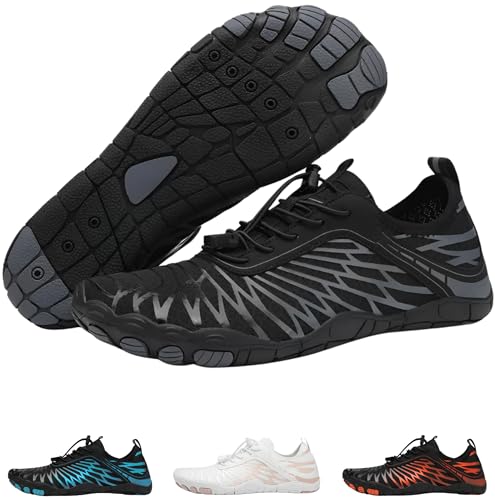 Hike Footwear Lazuli Pro Barefoot Shoes for Men & Women - Wide Toe Trail Running, Grey/Black, 8-8.5 Women / 6-6.5 Men