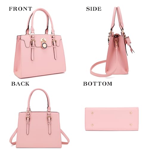 Qiyuer Women's High-End Satchel Tote Shoulder Handbag Set - Pink 2pcs
