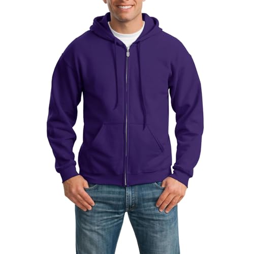 Men's Zip Up Hoodie Fleece Pullover with Kangaroo Pocket - Large / Purple