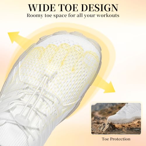 Women's Wide Toe Box Barefoot Trail Running Shoes - White, 8 Wide