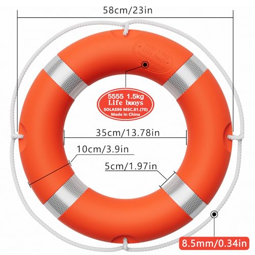 Tresbro 23 Inch Boat Safety Throw Ring with 50FT Lifesaving Rope & Reflective Strip