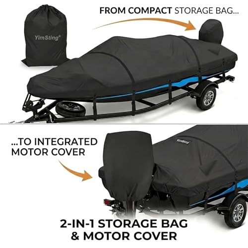 1200D Waterproof Boat Cover 16-18.5 ft with Metal Buckles - Pure Black