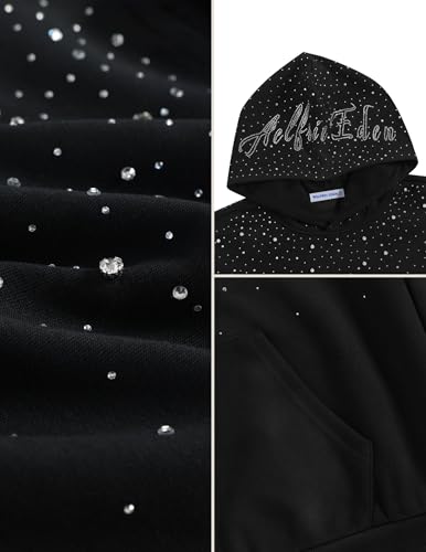 Large Rhinestone Hooded Sweatshirt for Men & Women - Black Diamond Casual Streetwear