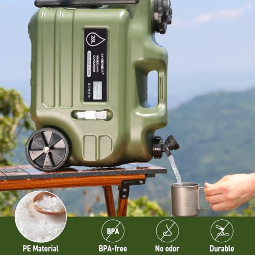 Sanheshun 7.4 Gallon (28L) Portable Water Jug with Wheels & Handle - Green, Leak-Proof Outdoor Water Container
