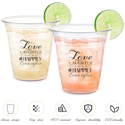 200 Pack Disposable Plastic Cups 10oz for Weddings & Parties - Love Laughter Variation