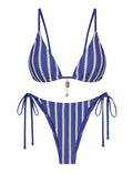 Women's Crochet Bikini Set Medium Blue Boho Swimsuit Thong