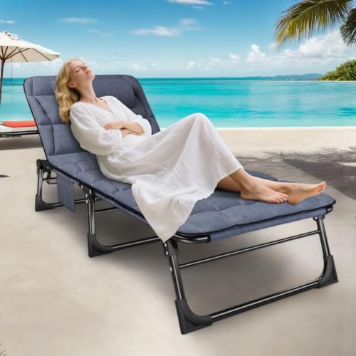 Folding Camping Cot for Adults with Adjustable Recline & Pillow - Portable Outdoor Bed
