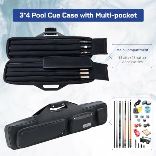 KONLLEN 3x4 Pool Cue Case Blue - Large Capacity Billiard Stick & Accessory Bag
