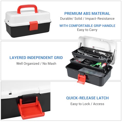 Black 3-Layer Fishing Tackle Box Kit with 213 Pcs Lures & Accessories