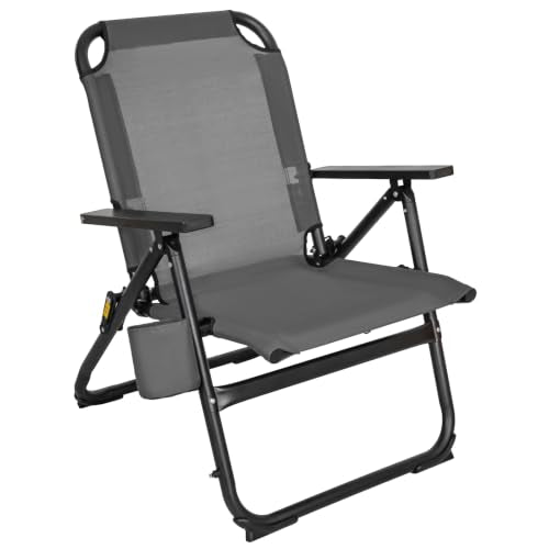 Romswi Heavy Duty Folding Beach Chair Grey 16-inch Seat Aluminum Frame Portable