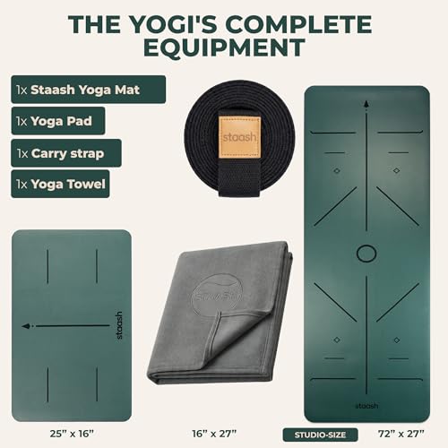 STAASH Premium Yoga Set with Non-Slip Mat, Towel, Strap & Knee Pad - Forest Green