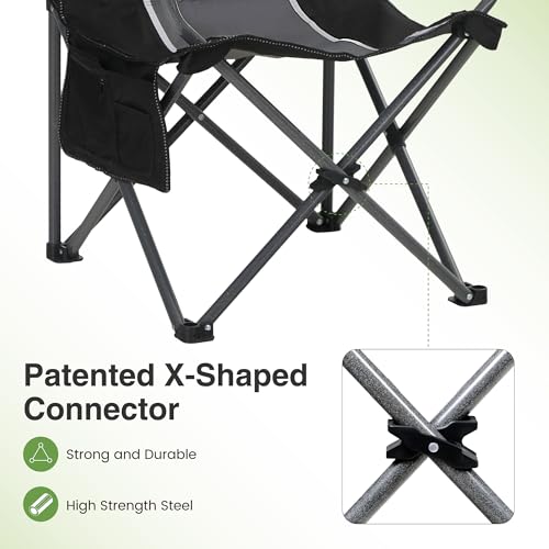 LET'S CAMP Heavy Duty Oversized Folding Camping Chair 2-Pack Black & Grey