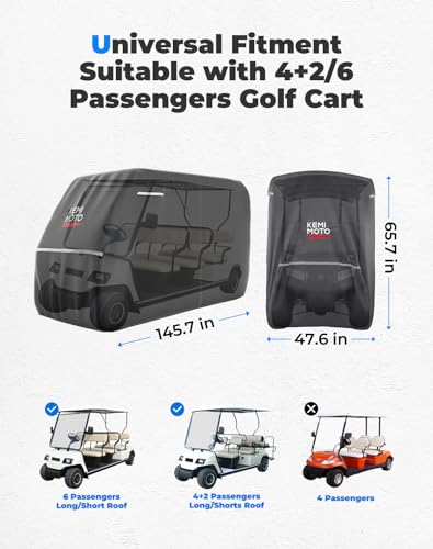 KEMIMOTO Waterproof 6-Seater Golf Cart Cover Black 145"L x 48"W x 66"H, Rain & Wind Resistant