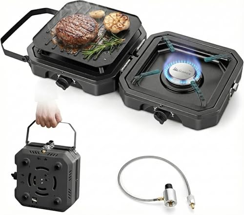 Gonex Black 2-Burner Portable Camping Stove with Griddle & Cast Iron Grates