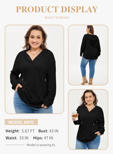 Eytino Plus Size Hoodie 3X Black Long Sleeve Drawstring Oversized Sweatshirt