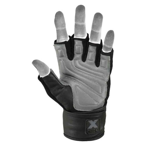 MRX Weight Lifting Pro Level Gloves with 18 Inches Long Wrist Strap Gym Workout Exercise & Fitness Black Grey (XX-Large)