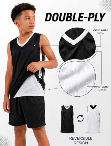 Youth Boys Reversible Basketball Jerseys Set - Large Black White 10 Pack