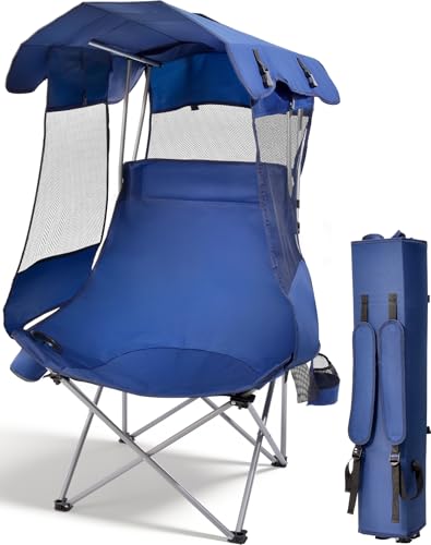 EO Living Navy Blue Oversized Camping Chair with Canopy Shade - Heavy Duty 400 lbs