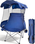 EO Living Navy Blue Oversized Camping Chair with Canopy Shade - Heavy Duty 400 lbs