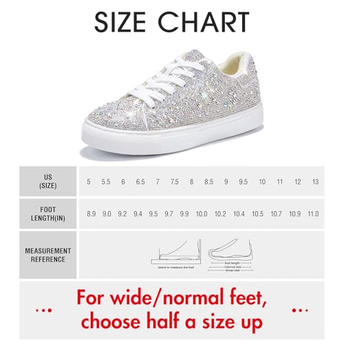 White Sparkly Rhinestone Sneakers for Women - Bedazzled Platform Bling Shoes, Party & Wedding Outfit 8