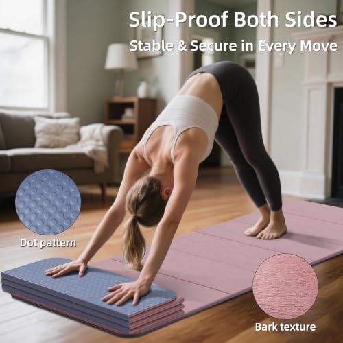 Pink Foldable 1/2 Inch TPE Yoga Mat - Non Slip, Thick Pilates & Exercise Mat