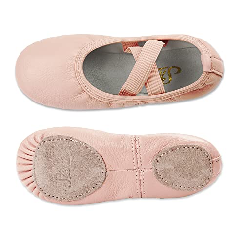 Girls Ballet Shoes for Toddlers No-Tie Pink Leather Dance Slippers - 6 Pair