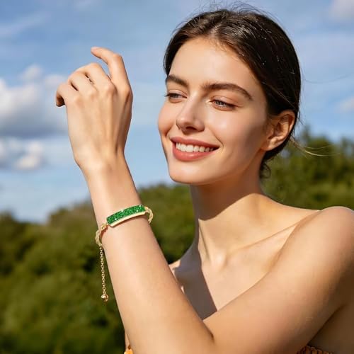 MUSINOTE Light Green Floral Gold Emerald 2-in-1 Crystal Smart Bracelet for Women with Heart Rate & Sleep Tracking