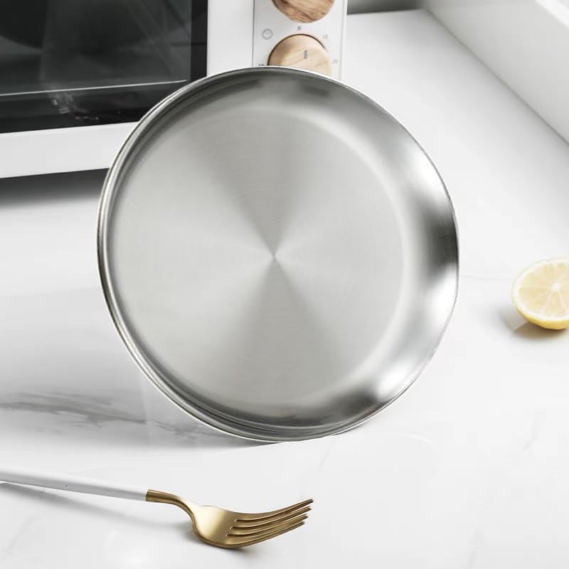 Skiennix 304 Stainless Steel Western Food Plate - Durable BBQ & Dessert Buffet Plate | Silver