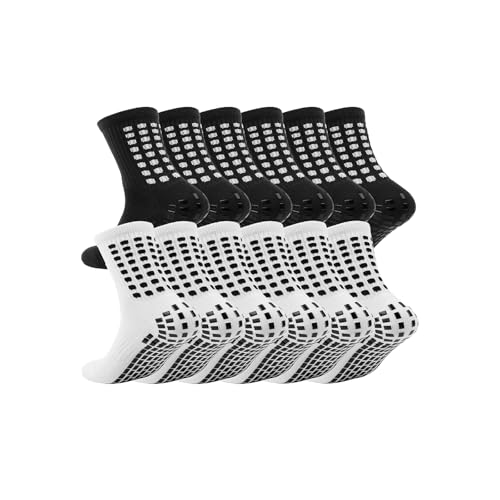 Kids Soccer Socks 2/6 Pairs Cushioned Non-Slip Athletic Sports Socks - Black + White