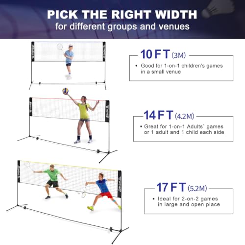 BAGAIL Adjustable Height Badminton Net 17ft Blue/Black Outdoor Indoor