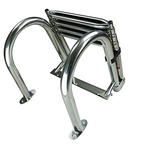 Marine Grade Stainless Steel Folding Boat Ladder - 4 Steps, Telescoping, Reinforced