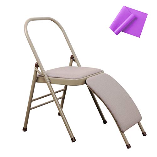 INNOLIFE Foldable Yoga Chair with Lumbar Support & Purple Resistance Band, Grey