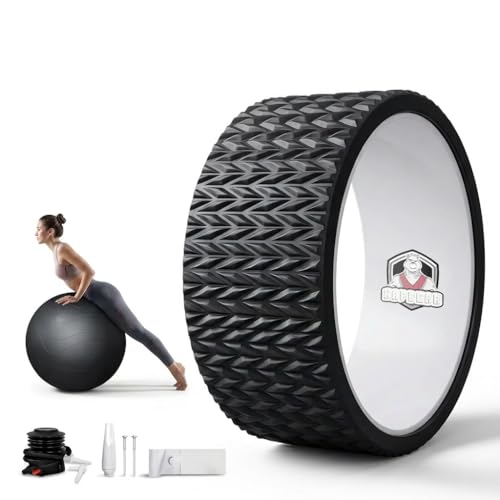 Black Yoga Wheel Set with Exercise Ball for Back Pain Relief & Stretching