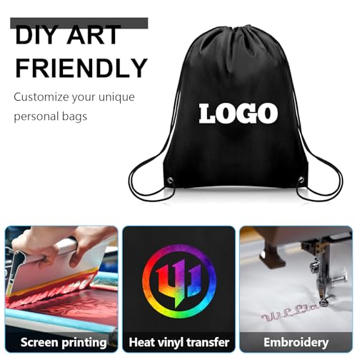 Black 150PCS Drawstring Gym Backpack Bulk Polyester Cinch Bags for Sports & Travel